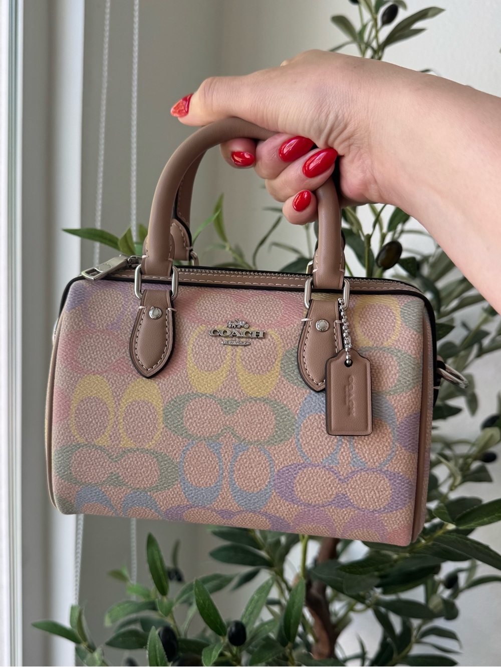Coach Pastel Rainbow Signature Mini Rowan Multicolor with Taupe Trim